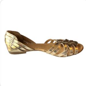 J. Adams Wendi Gold Woven Flat Sandals - D'Orsay Peep Toe - Size 7 (1241-10)